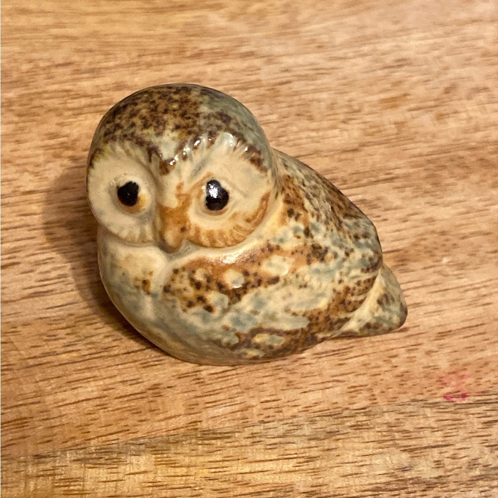 OMC Otagiri Pottery Stoneware Owl Mini Figurine Japan MCM Brown Speckled
